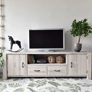 Široká patinovaná TV skříňka se 2 dvířky