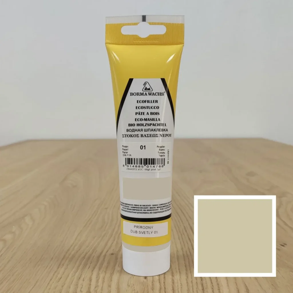 Ekologický tmel na vodní bázi v tubě s pigmentem světlého dubu/topolu Borma Wachs Ecostucco