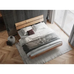 ložnice s moderní postelí z masivu